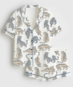 Women's Wild Animal Tiger Short Sleeve Satin Pajama Set