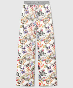 Women's Wild Grasses Watercolor Floral Whimsical Nature Medium Playful Pink Rustic Tie Pants