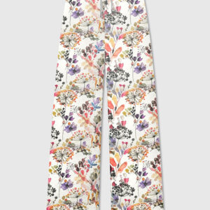 Womenâ€™s Wild Grasses Watercolor Floral Whimsical Nature Medium Playful Pink Rustic Tie Pants