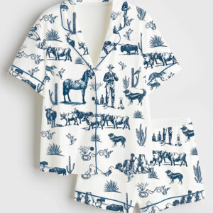 Women's Wild West Adventure Short Sleeve Satin Pajama Set