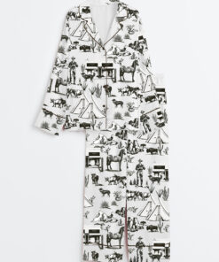 Women's Wild West Adventure Western Cowgirl Print Long Sleeve Satin Pajama Set