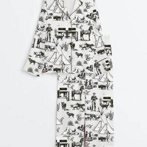 Women's Wild West Adventure Western Cowgirl Print Long Sleeve Satin Pajamas Set
