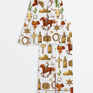 Women's Wild West Long Sleeve Satin Pajama Set