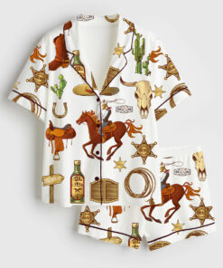 Women's Wild West Short Sleeve Satin Pajama Set