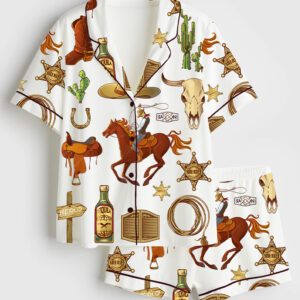 Women's Wild West Short Sleeve Satin Pajama Set