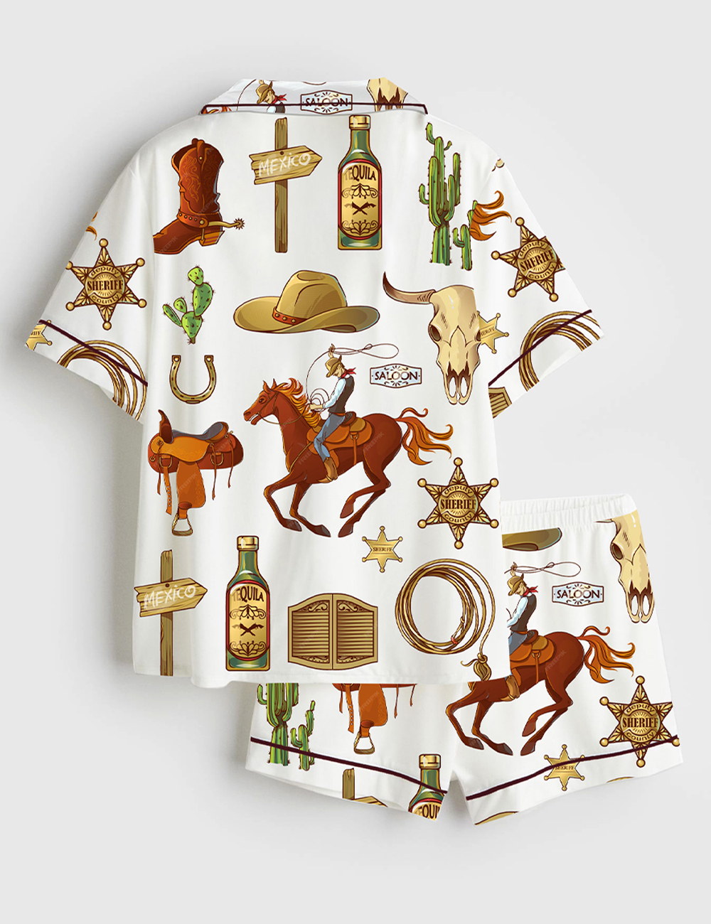 Women's Wild West Short Sleeve Satin Pajama Set - Image 2