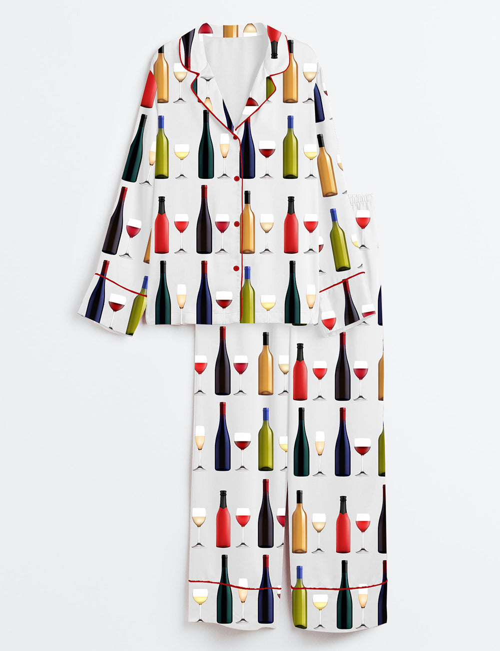 Women's Wine Bottle Long Sleeve Satin Pajama Set