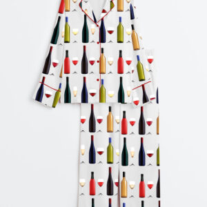 Women's Wine Bottle Long Sleeve Satin Pajama Set