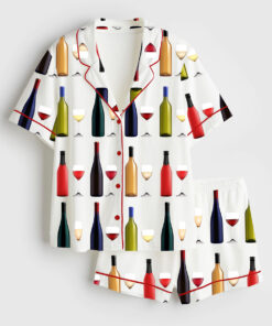 Women's Wine Bottle Short Sleeve Satin Pajama Set