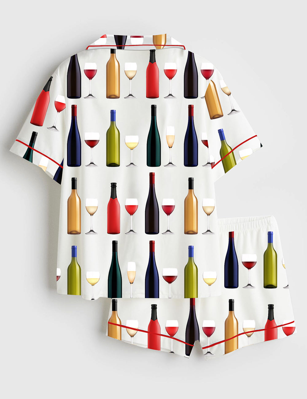 Women's Wine Bottle Short Sleeve Satin Pajama Set - Image 2