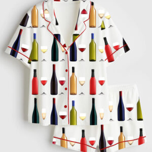 Women's Wine Bottle Short Sleeve Satin Pajama Set