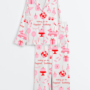 Women's Wishing You The Happiest Birthday Long Sleeve Satin Pajama Set