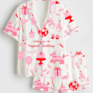 Women's Wishing You The Happiest Birthday Short Sleeve Satin Pajama Set