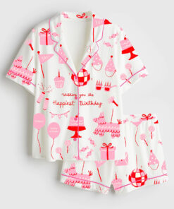 Women's Wishing You The Happiest Birthday Short Sleeve Satin Pajama Set