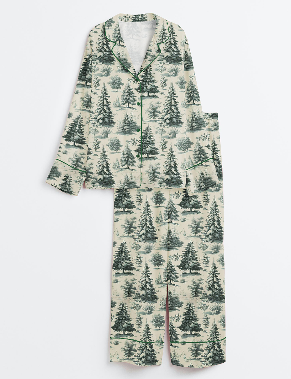 Womenâ€™s Woodland Toile Christmas Rustic Vintage Christmas Long Sleeve Satin Pajama Set