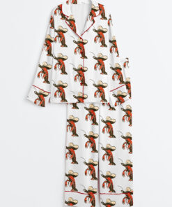 Women's Yee-claw Crawfish Cowboy Long Sleeve Satin Pajamas Set