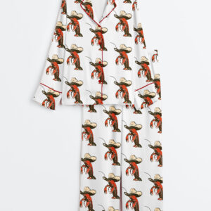 Women's Yee-claw Crawfish Cowboy Long Sleeve Satin Pajamas Set