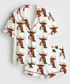Women's Yee-claw Crawfish Cowboy Short Sleeve Satin Pajama Set