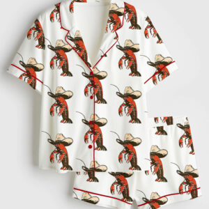 Women's Yee-claw Crawfish Cowboy Short Sleeve Satin Pajama Set