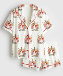 Women's YHWH Lungs Christian Every Breath Speak His Name Jesus Short Sleeve Satin Pajama Set