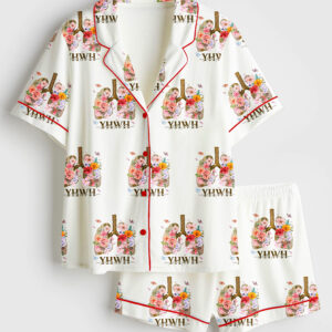 Womenâ€™s YHWH Lungs Christian Every Breath Speak His Name Jesus Short Sleeve Satin Pajama Set