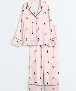 Women's Yoga Sports Pink Long Sleeve Satin Pajama Set