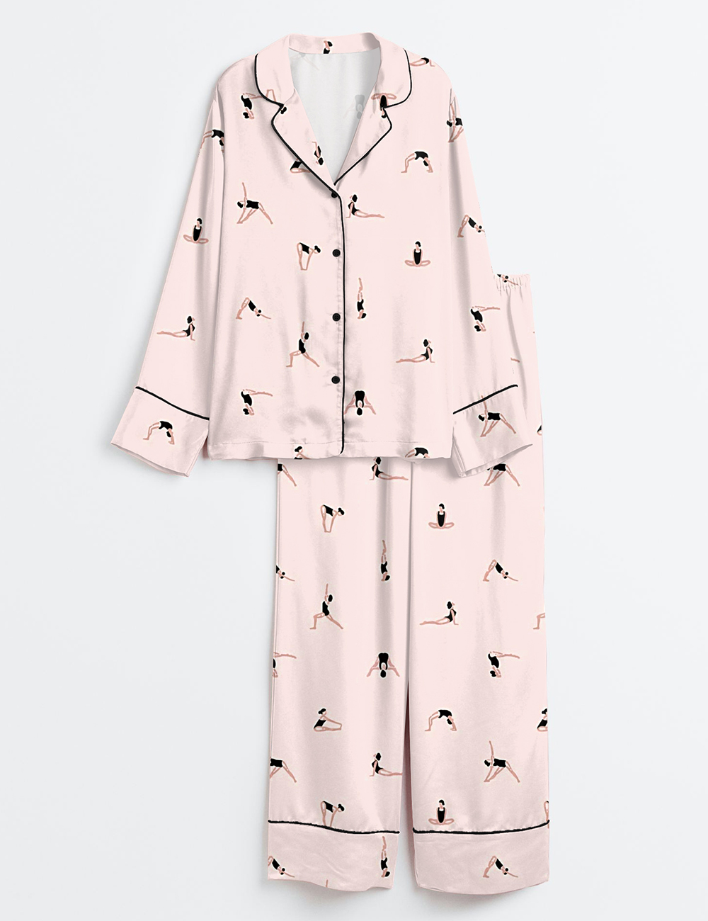 Womenâ€™s Yoga Sports Pink Long Sleeve Satin Pajama Set