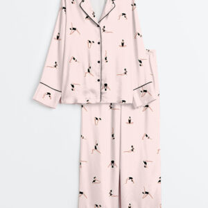 Women's Yoga Sports Pink Long Sleeve Satin Pajama Set