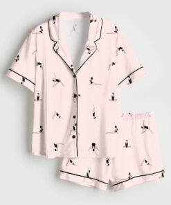 Women's Yoga Sports Pink Short Sleeve Satin Pajama Set