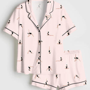 Womenâ€™s Yoga Sports Pink Short Sleeve Satin Pajama Set