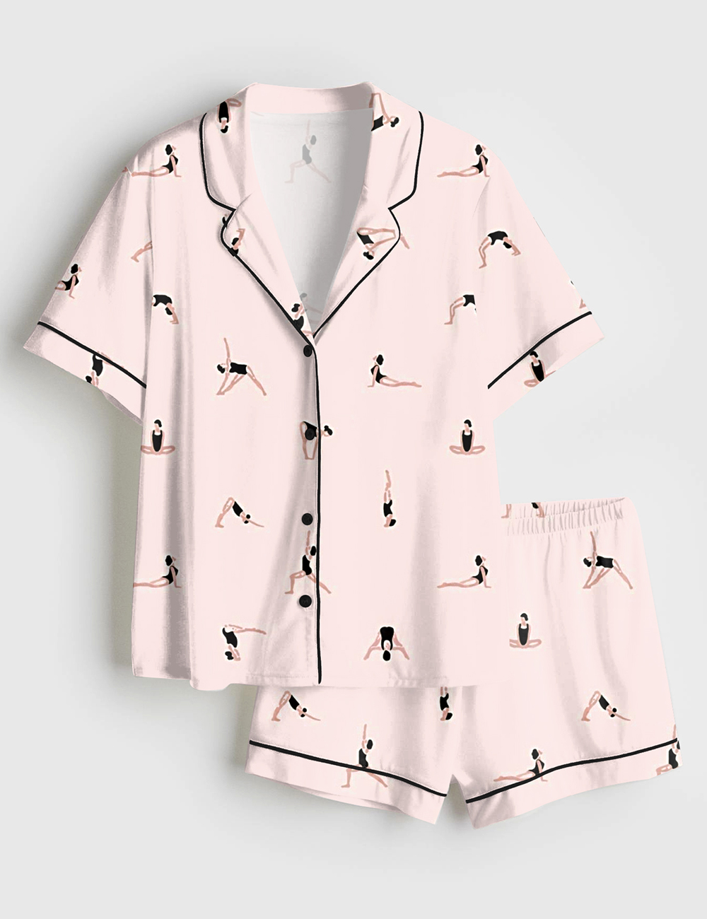 Womenâ€™s Yoga Sports Pink Short Sleeve Satin Pajama Set