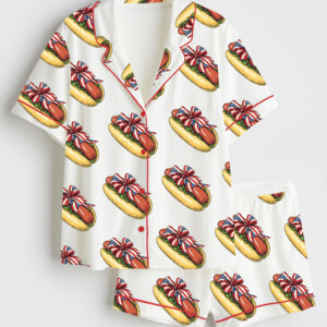 Womenâ€™s You Look Like The 4th Of July Hot Dog Short Sleeve Satin Pajama Set