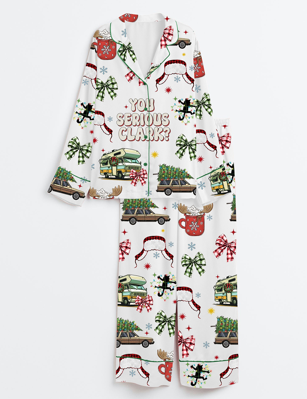 Womenâ€™s You Serious Clark Christmas Vacation Long Sleeve Satin Pajama Set