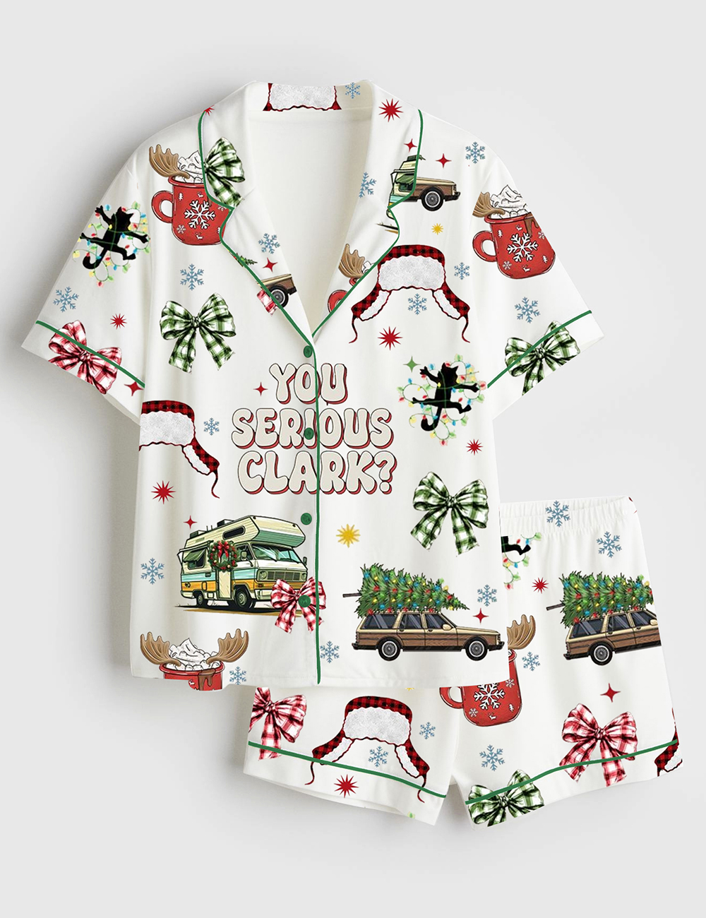 Womenâ€™s You Serious Clark Christmas Vacation Short Sleeve Satin Pajama Set