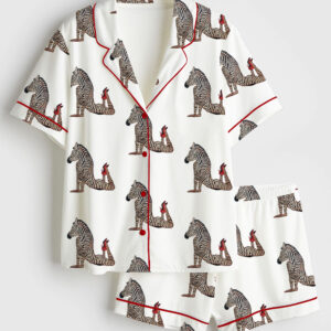 Womenâ€™s Zebra Wearing Red High Heels Short Sleeve Satin Pajama Set