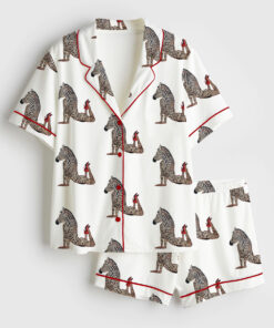 Women's Zebra Wearing Red High Heels Short Sleeve Satin Pajamas Set