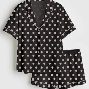 Womenâ€™sÂ Polka Dot Print Short Sleeve Satin Pajama Set