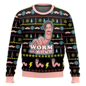 Worm With A Mustache James Kennedy Ugly Christmas Sweater
