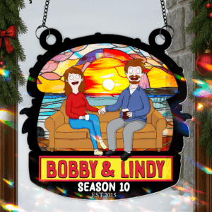 Alternative view of You And Me, Seasons Series - Personalized Christmas Suncatcher Ornament - Burger Couple Ornament