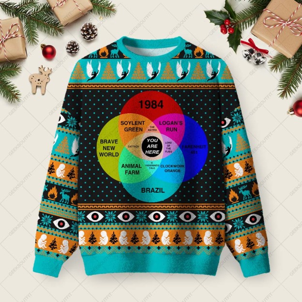 You Are Here Ugly Christmas Fuzzy Fleece Sweatshirt