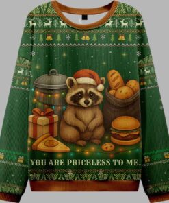 Alternative view of You Are Priceless Raccoon Ugly Christmas Sweater