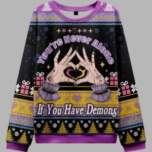 Alternative view of You're Never Alone If You Have Demons Ugly Christmas Sweater - gullprint.com