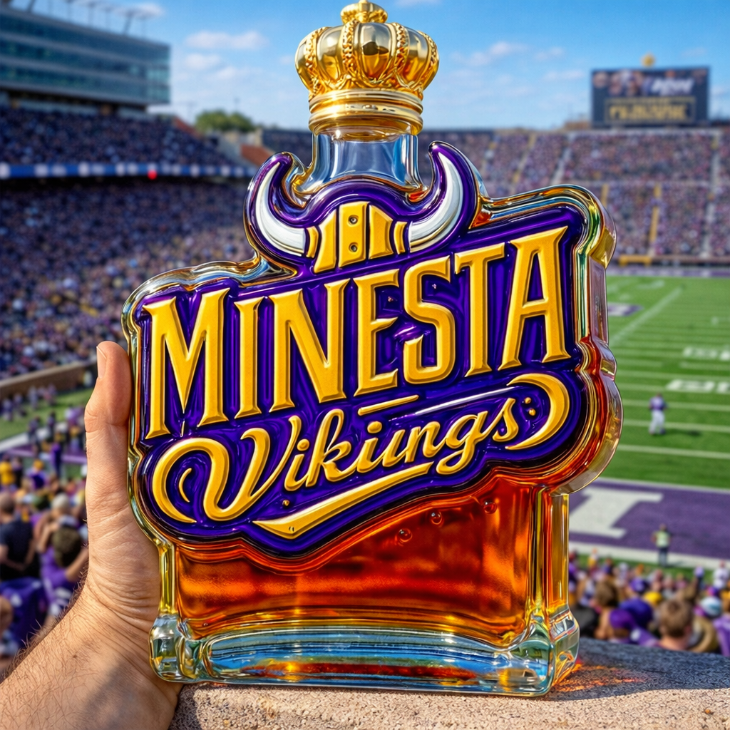 Minnesota Vikings Crown Logo Glass Trophy Whiskey Bottle - Image 2
