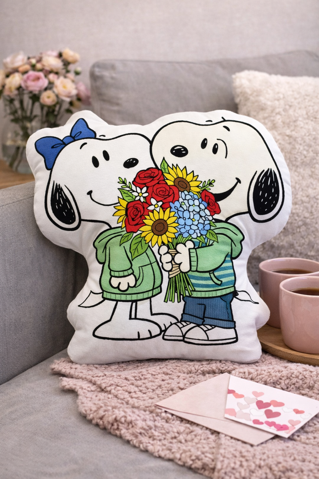 Snoopy Couple Pillow, Valentine'S Day Pillow