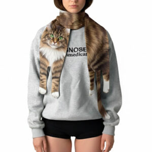 Animal Scarf – Fluffy Tabby Cat Scarf, Novelty Silk Scarf, Funny Pet Scarf
