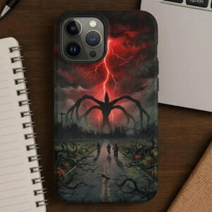 Shadow Giant in the Red Sky – Horror Landscape Phone Case