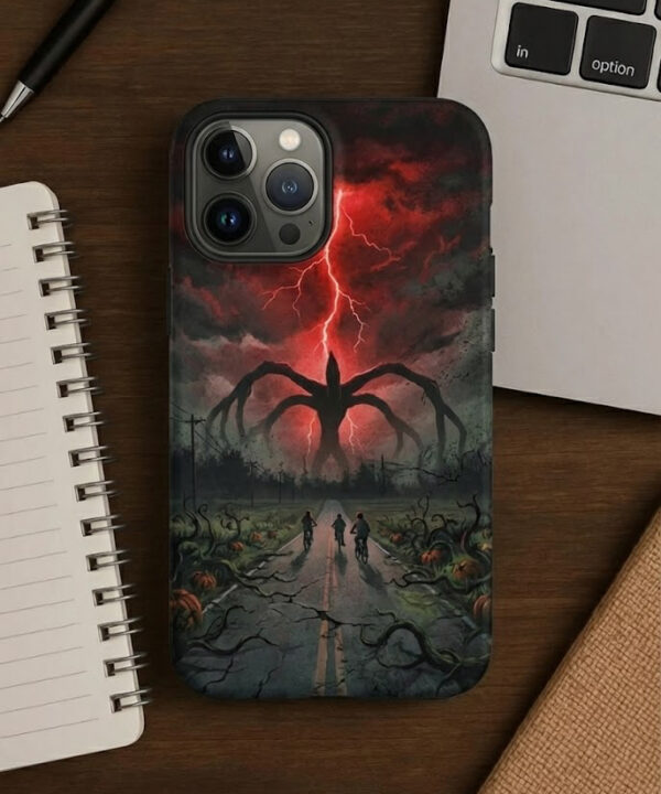 Shadow Giant in the Red Sky – Horror Landscape Phone Case