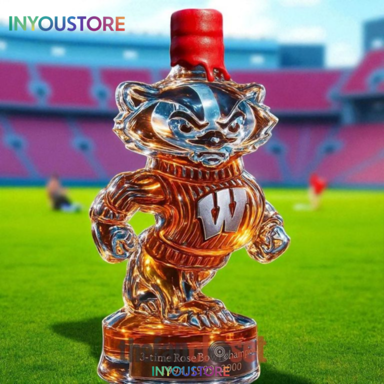 Wisconsin Badgers 3 Times Rose Bowl Champions Whiskey Bottle