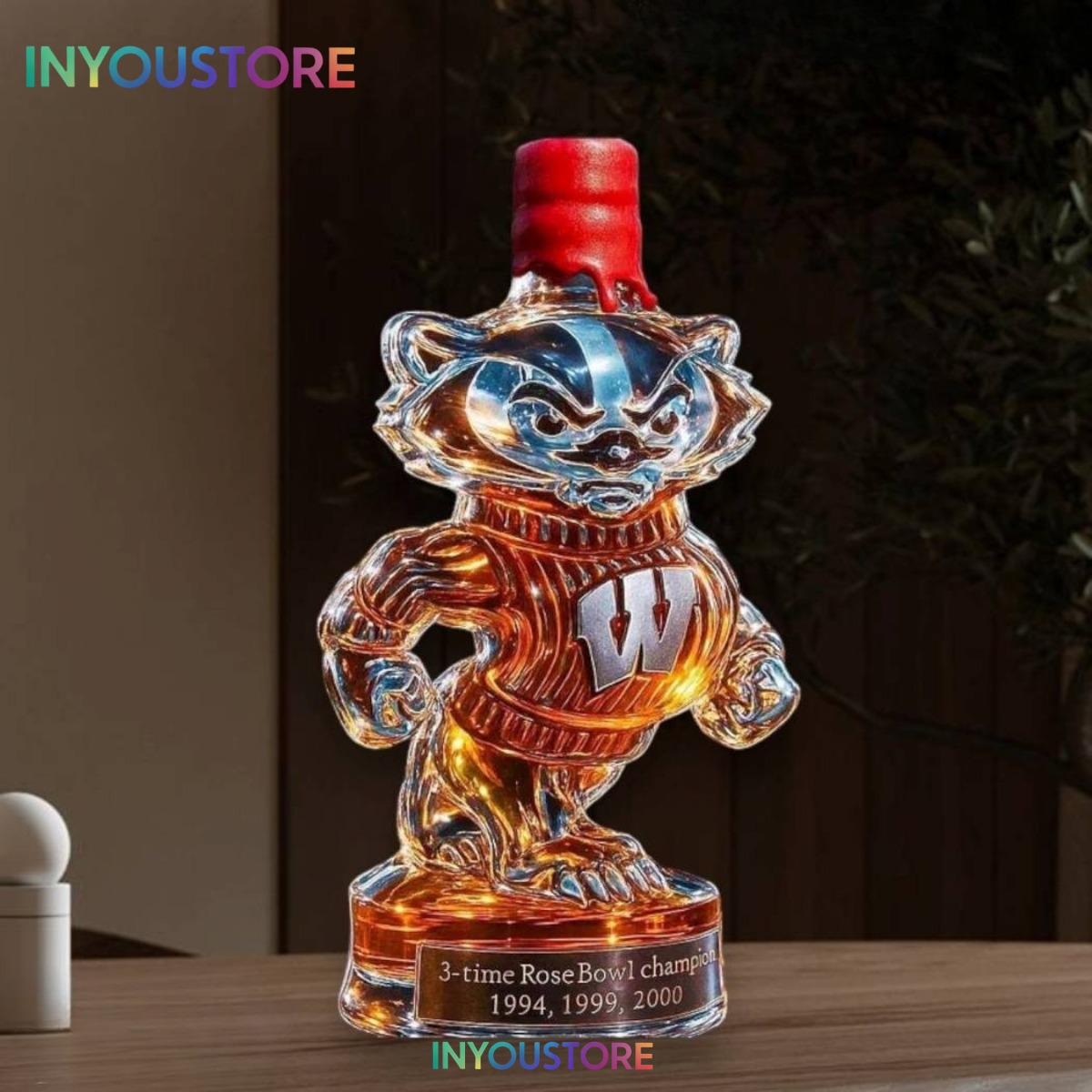 Wisconsin Badgers 3 Times Rose Bowl Champions Whiskey Bottle - Image 4