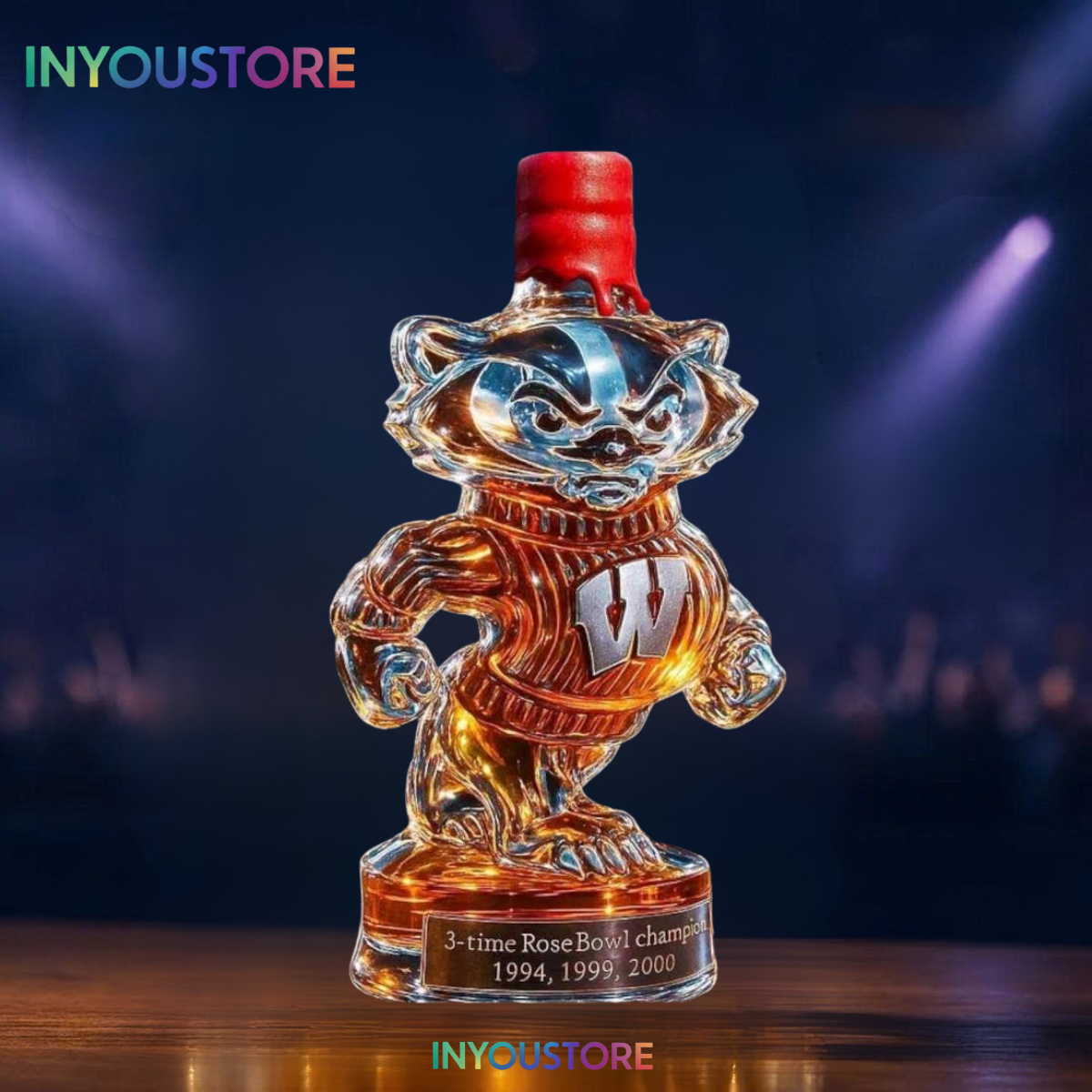Wisconsin Badgers 3 Times Rose Bowl Champions Whiskey Bottle - Image 3